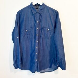 Timing Lightweight Denim Button Down Shirt 100% Cotton - Size Large